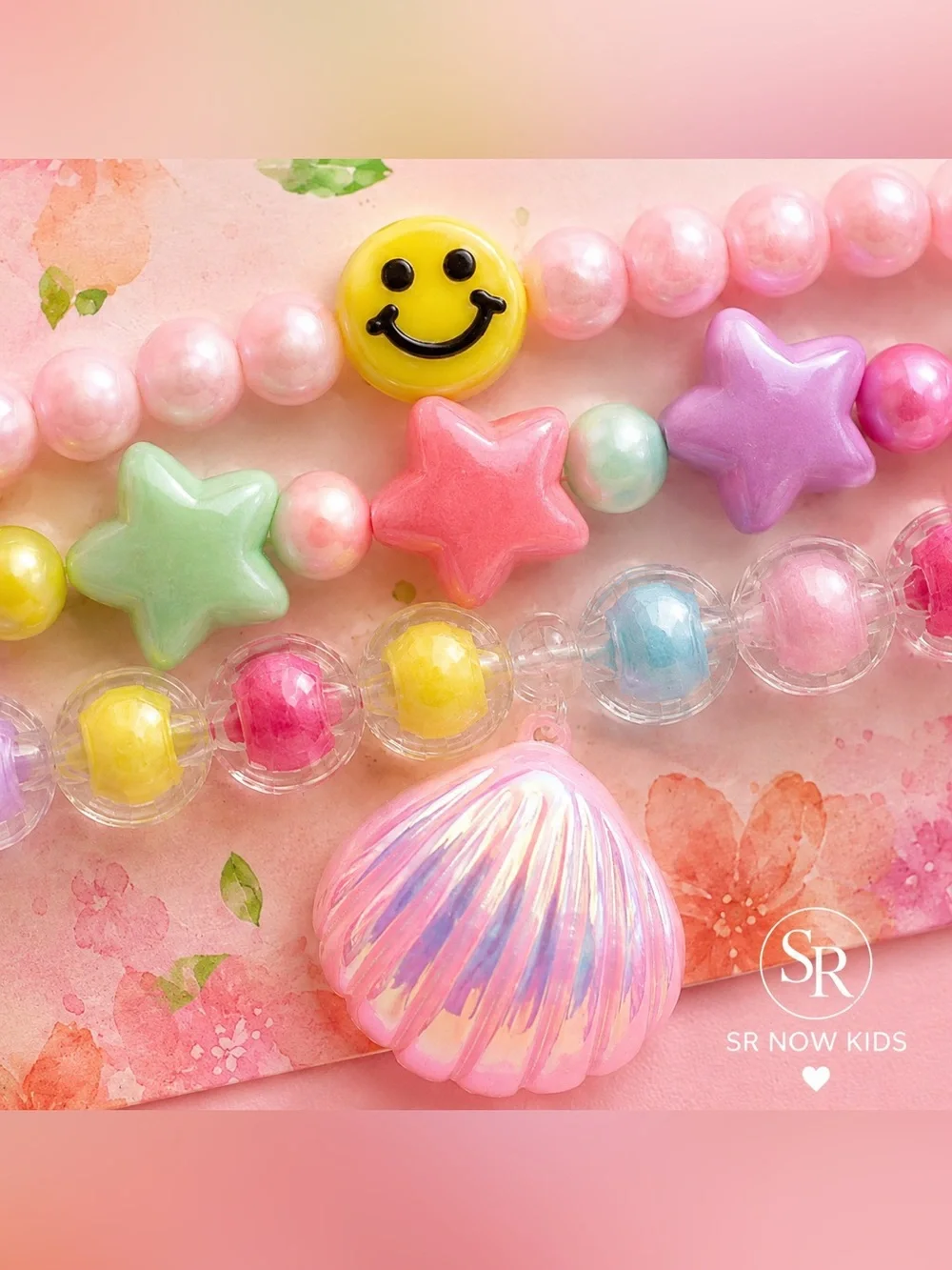 Mermaid Bracelet Set for Girls | Smiley Face & Shell Charm Stackable NEW